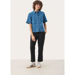 Part Two - Denim Blouse - Blauw - Katoen - Korte Mouwen - Knoopsluiting