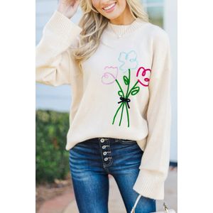 Bloemengeborduurde Ronde Hals Sweater