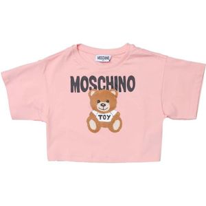 Girl's Moschino Teddy Bear Cropped T-Shirt In Pink - Maat 12J / 152cm