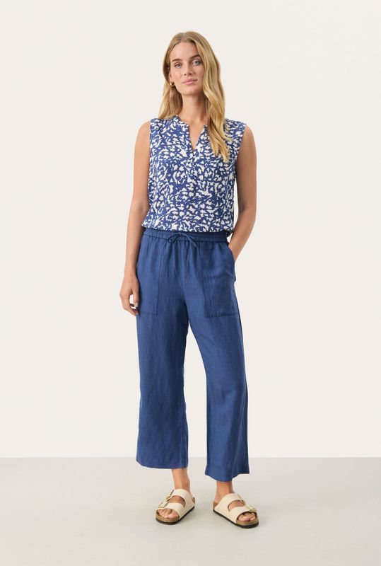 Part Two - Eniolas Lin-viscose Cropped Broek - Blauw - Dames