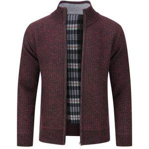 Heren grofgebreide ritscardigan met opstaande kraag Winter Pollover gebreid rood