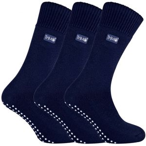 3 Paar Met Fleece Gevoerde Pantoffelsokken Voor Heren | THMO | Ademende Crew Indoor Sokken Met Grippers - Marine - Maat 39 - 45