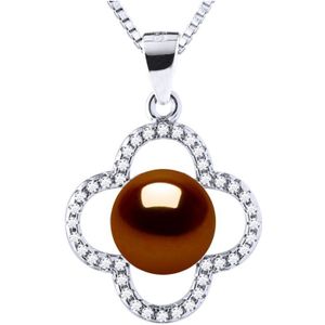 Clover Ketting Zoetwaterparel 9-10 mm Chocolate 925