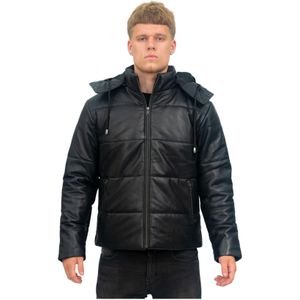 Heren - Puffer Leren Bomberjack - Augsburg - Zwart