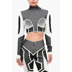 Lange mouwen tweekleurige crop top in zwart en wit