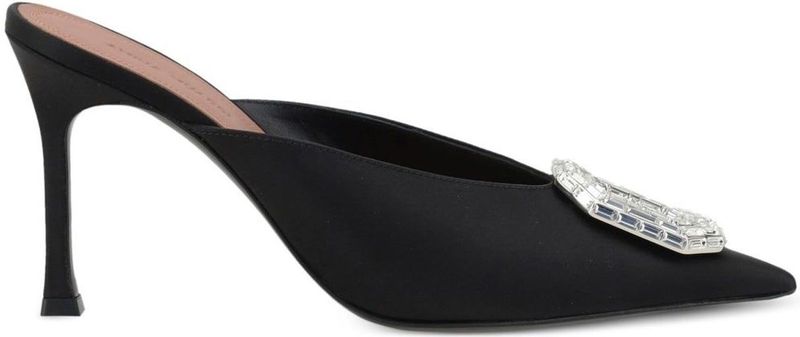 Amina Muaddi - Camelia 90 - Muiltjes - Zwart - Leer - Slip-On met Kristallen