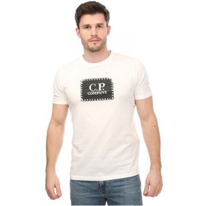 Men's C.P. Company Jersey Label Style Logo T-Shirt in White