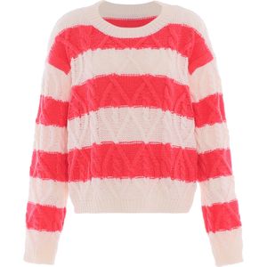 Pullover - Gebreide Trui - Ronde Hals - Langere Mouwen - Effen En Open Gebreide Strepen