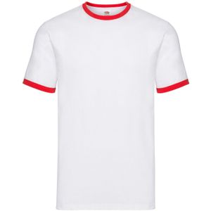 Fruit of the Loom Unisex Ringer T-shirt voor volwassenen (Wit/rood)