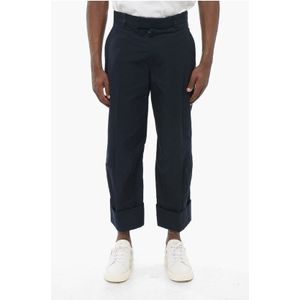 Katoenen chinobroek met manchetten in blauw