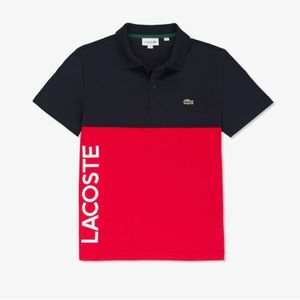Heren Lacoste Regular Fit Stretch Colourblock Polo Shirt in Zwart Rood