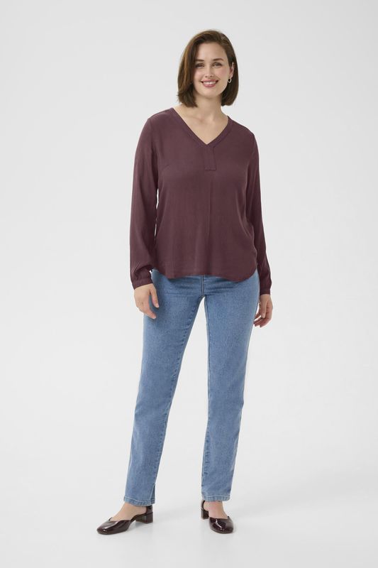 Kaffe - KAamber - Blouse - Kastanjebruin - Wijde Pasvorm - Lange Mouwen