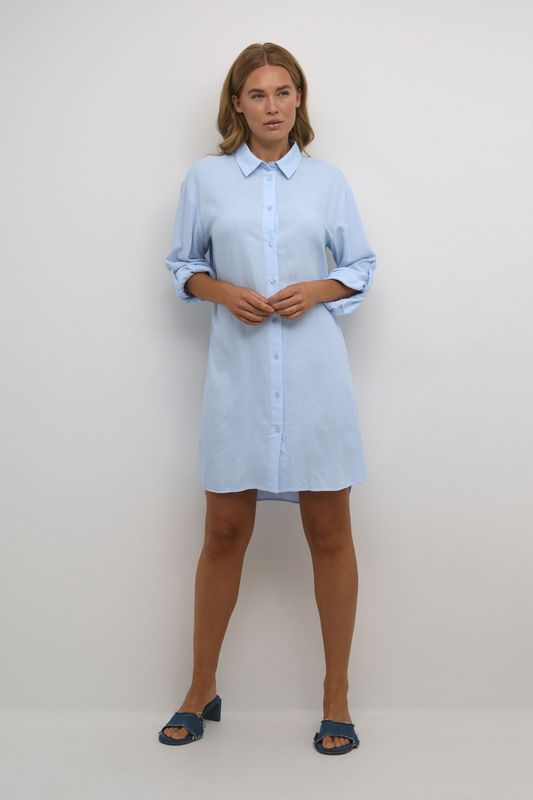 Kaffe - Kamilia - Blousejurk - Lichtblauw - Knielengte - Lange Mouwen