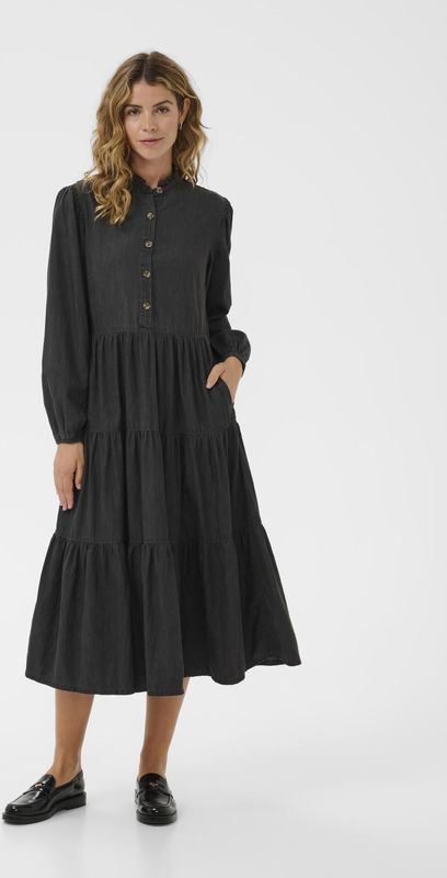 Jurk - Grijs - Blousejurken - Gevoerde Zoom - Lange Mouw