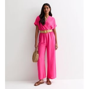 Roze jumpsuit met korte mouwen en elastische tailleband