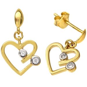 9ct geelgouden 'I Love You'-oorbellen met zirkonia-hart