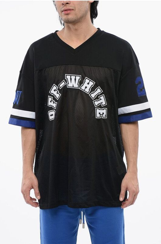 Geborduurd mesh voetbal T-shirt in zwart