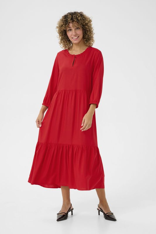 Cream - Tiah - Jurk - Knalrood - A-lijn - 7/8 lengte