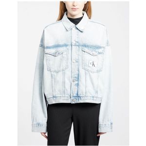 Women's Calvin Klein Oversized Cropped Denim Jacket in Blue