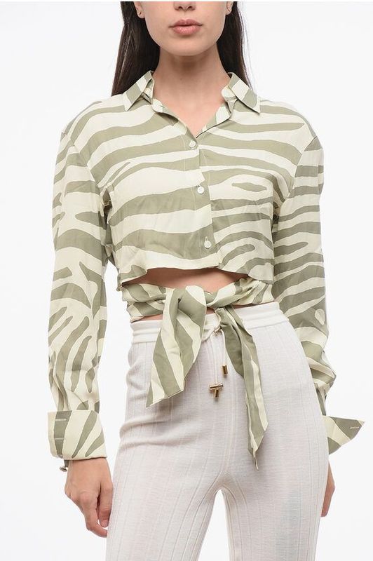 Balmain - Zebra Print Shirt - Beige - Dames - Lange Mouwen