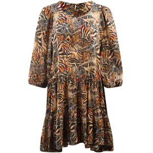 Inoa Golden Eagle 120214 Brown Long Sleeve Silk Ruffle Layered Dress - Maat 38