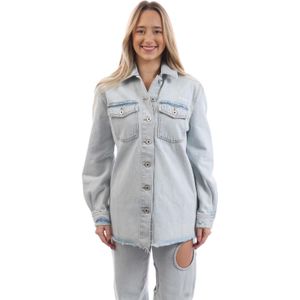 Dameshemd Off White Diagonal met lange mouwen in blauw-wit