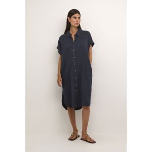 CULTURE - Blousejurk - Marine - Katoen - Knoopsluiting - 3/4 Lengte