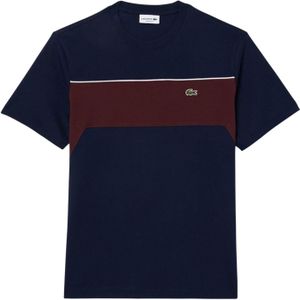 Lacoste Heren Colour Block Katoenen T-Shirt (Marine, Rood)