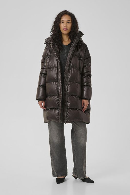 My Essential Wardrobe - Glossy - Gewatteerde Jas - Donkerbruin