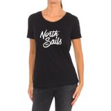 North Sails - T-shirt - Wit - Katoen - Korte Mouwen met Geribbelde Halslijn