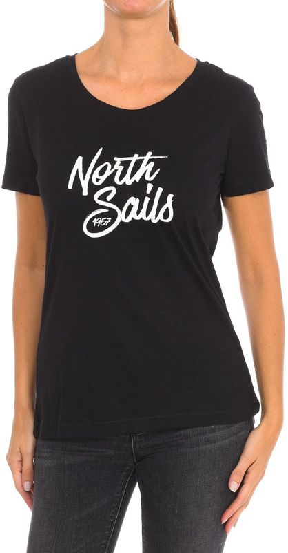 North Sails - T-shirt - Wit - Katoen - Korte Mouwen met Geribbelde Halslijn