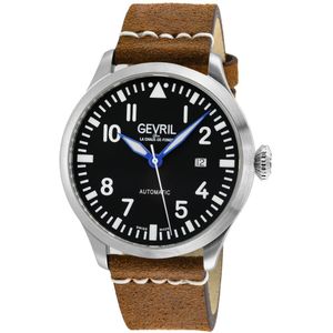 Gevril heren Vaughn Swiss Automatic Selitta SW200 zwart/witte wijzerplaat, echt lederen horloge