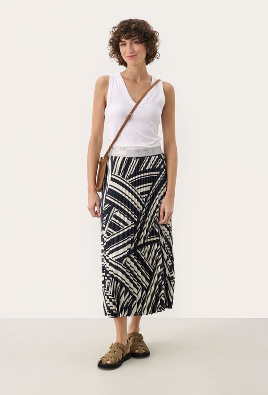 Part Two - Nisma - A-lijnrok - Marine/Wit - 7/8 Lengte