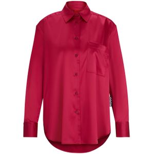 Hugo Boss - Elodina - Blouse - Roze - Oversized Pasvorm - Lange Lengte - Licht Satijn