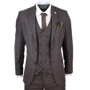 Heren - Bruin - 3-delig Pak - Dubbel Breasted - Tweed - Peaky Blinders 1920