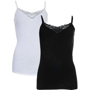 Zwart En Wit Kira Life-hemd Met Kanten Randje Voor Dames, Set Van 2 - Maat 44