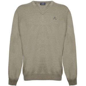 Aquascutum heren lange mouwen / v-hals knitwear jumper met logo in beige