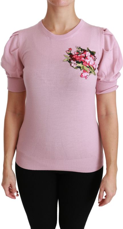 Dolce & Gabbana Roze Bloemige Geborduurde Blouse Wol Top