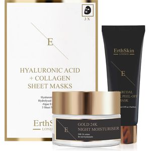 ANTI-WRINKLE NachtMOISTURISER 24K GOUD + Peel Off Gezichtsmasker+Hyaluronzuur & Collageen Masker - 3 vellen