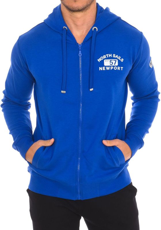 North Sails - Hoodie - Blauw - Heren - Katoen - Met Ritssluiting en Ribboord