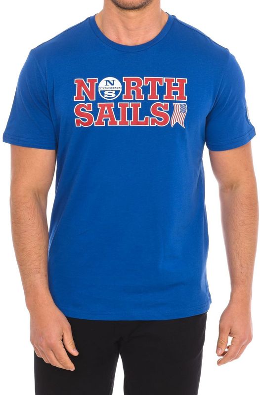 North Sails - T-shirt - Blauw - Katoen - Korte Mouwen met Merkprint