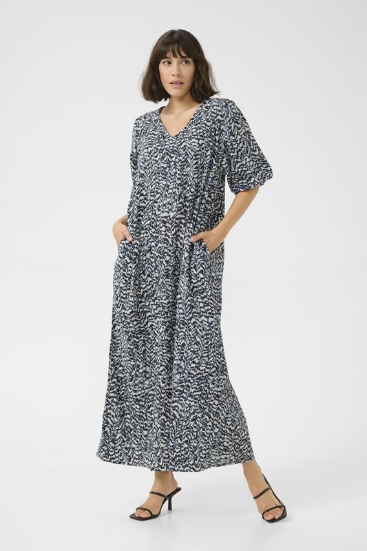 Kaffe - Karuffalo - Jurk - Veelkleurig - Katoen - V-hals - Korte Wijde Mouwen