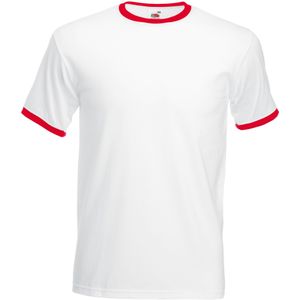 Fruit Of The Loom Heren Ringer T-shirt met korte mouwen (Wit/Rood)
