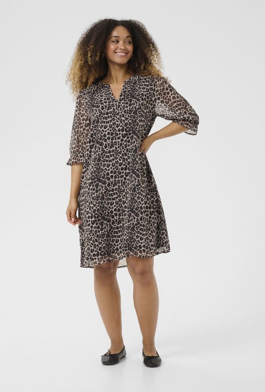 Cream - CRYuna - Jurk - Chocoladebruin - Dierenprint - Knielengte