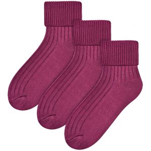 Steven - 3 Paar Dames Wol Bed Sokken | Luxe Lichtgewicht Warme Lounge Sokken - Magenta - Maat 36-39