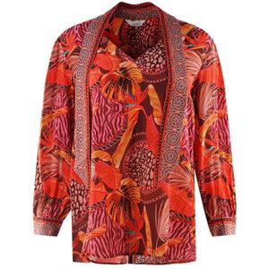 Inoa Congo Rainforest 1202115 Red Long Sleeve Blouse Silk Shirt