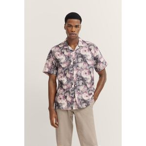 Overhemden - Bruin - Met Bloemmotief - Korte Mouwen - Regular Fit