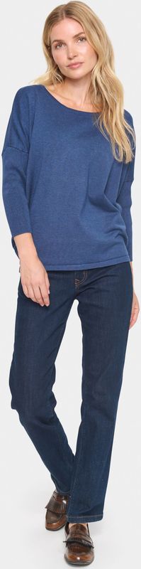 Saint Tropez - Titan Melange R-Neck Pullover Sweater - Blauw - Dames