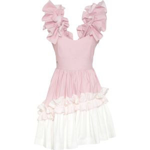 Korte Jurk - Bejeweled Stretchjersey - V-hals - Gewatteerde Schouders - Onzichtbare Ritssluiting