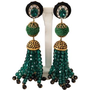 Dolce & Gabbana Green Crystals Gold Tone Drop Clip-on Dangle dames oorbellen